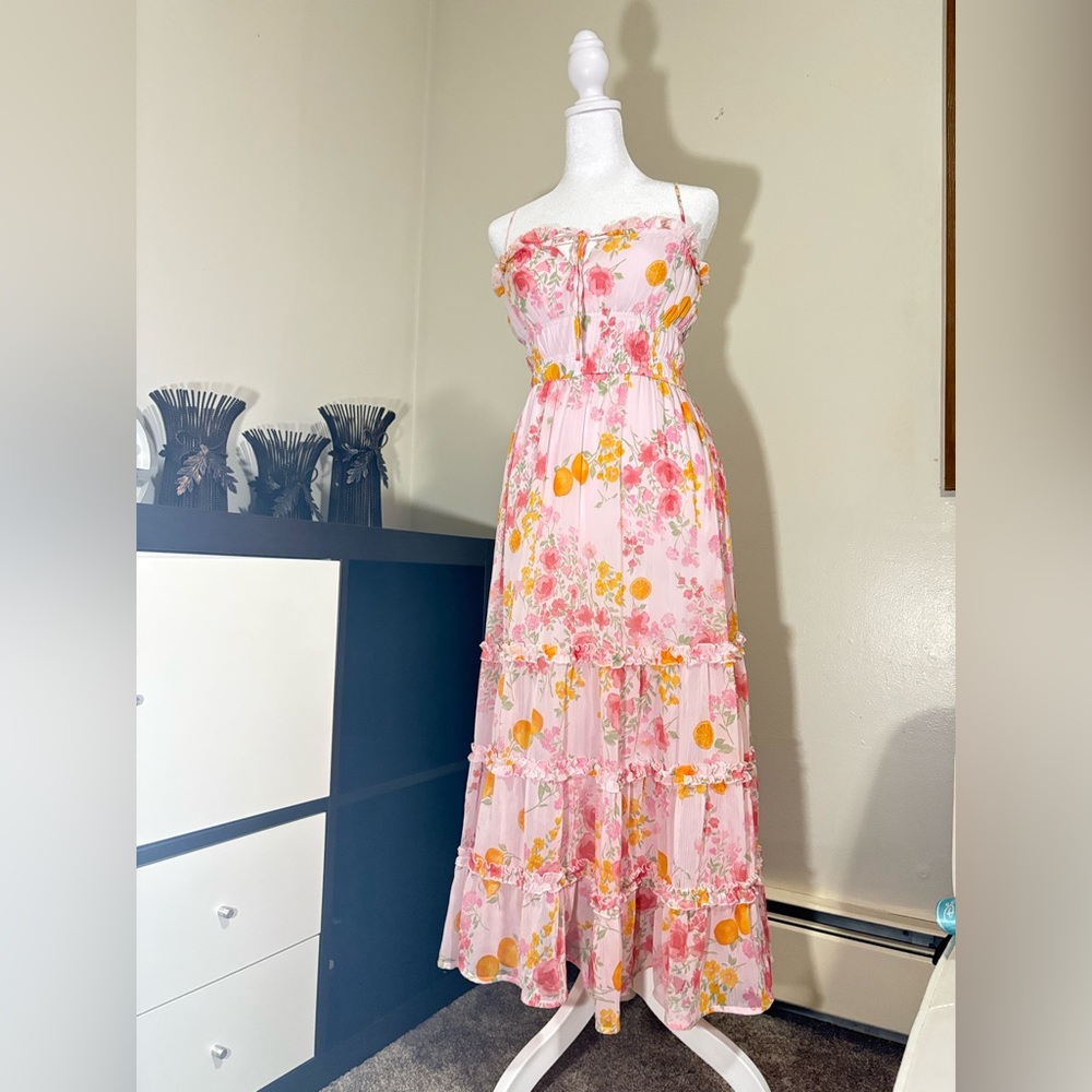 Francesca's Collections Pastel Pink Floral Maxi Dress
